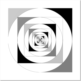 infinity mirror black and white squares and circles Posters and Art